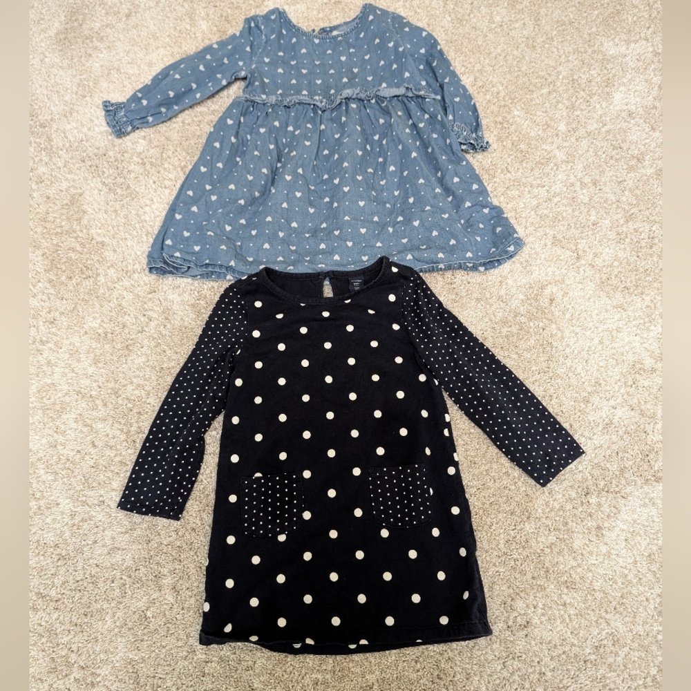 Polka Dot Denim Cotton Long Sleeve Dresses 3T